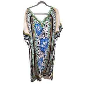 Jealous Tomato Boho Resort Tunic Dress Blue Floral Print Cover Up M- NWOT